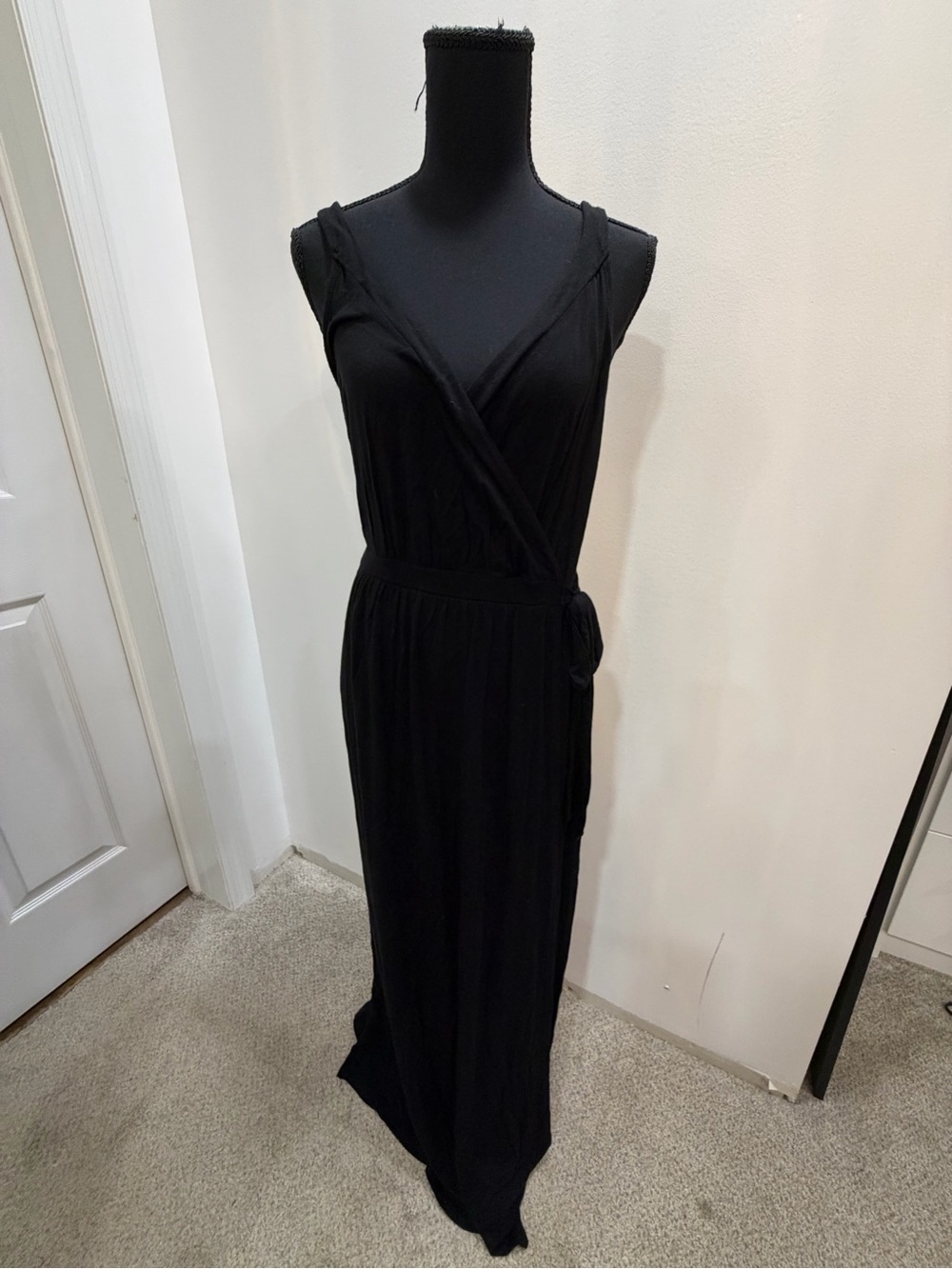 Black Sleeveless Wrap Maxi Dress